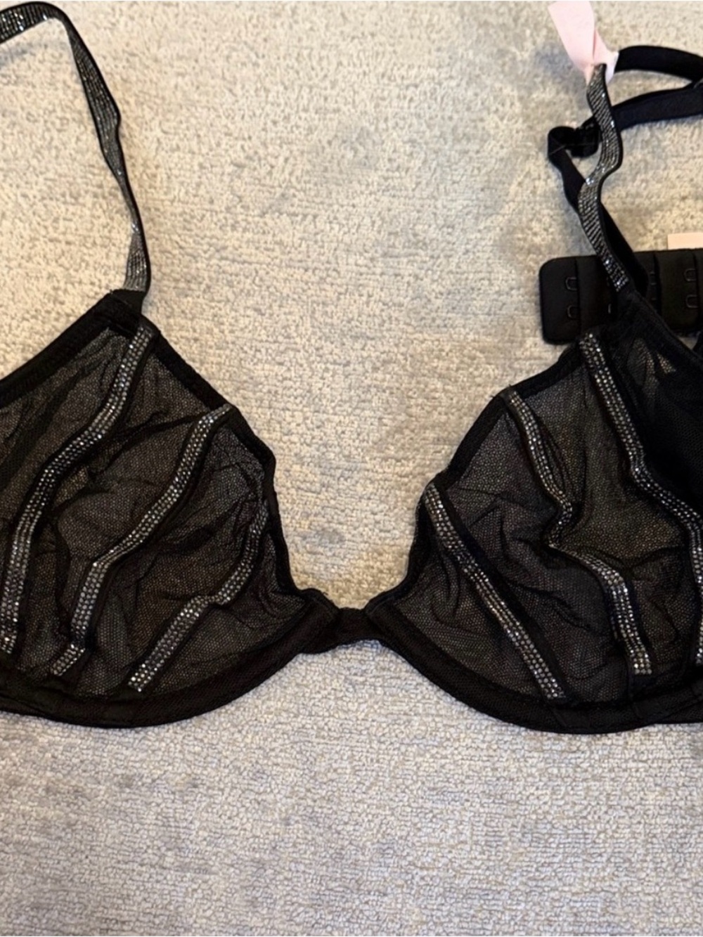Victoria’s Secret Black Rhinestone Sheer Mesh Bra 36B NWT